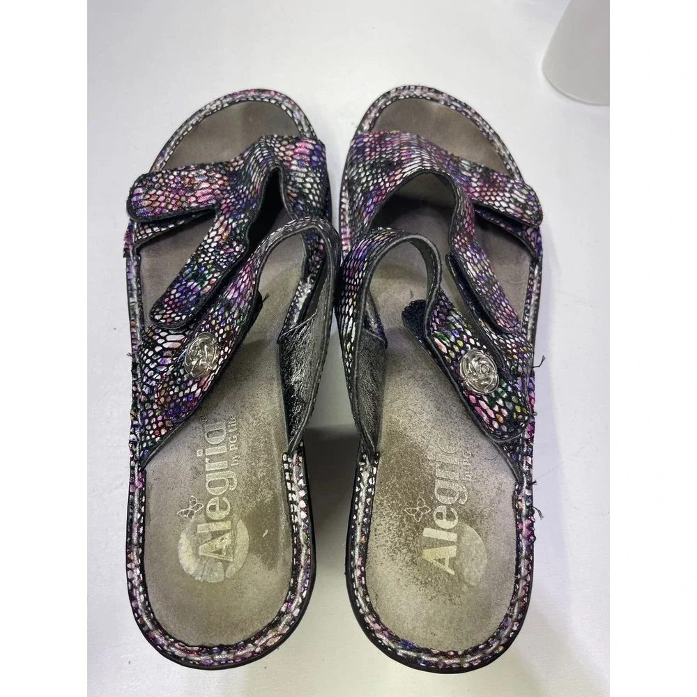Alegria PG Lite Womens Multi Color Iridescent Snakeskin Wedge Sandals Size 38
